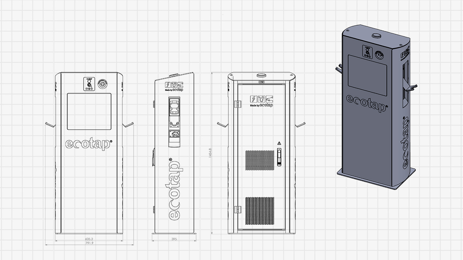 3D CAD ontwerp en optimalisatie van Ecotap DC60 DC snellader voor visualisatie en productie