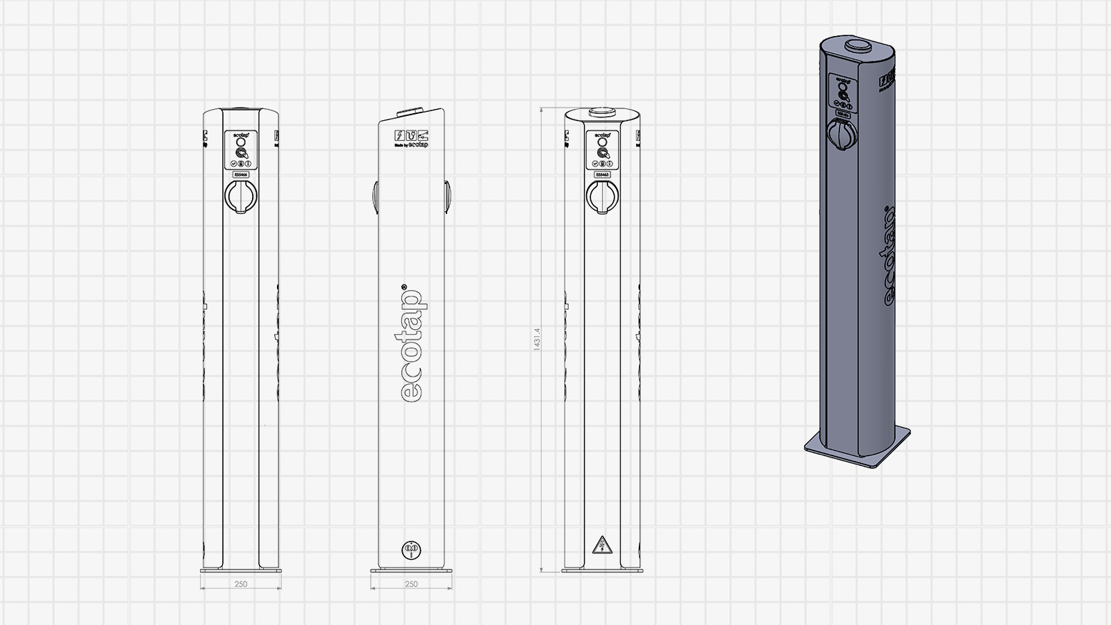 3D CAD ontwerp van Ecotap Duo AC laadpaal
