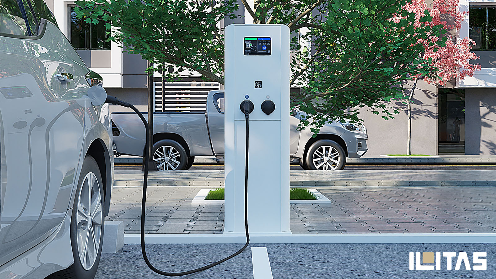 Elektrische auto aangesloten op Ecotap DuoWide Nuvia laadstation