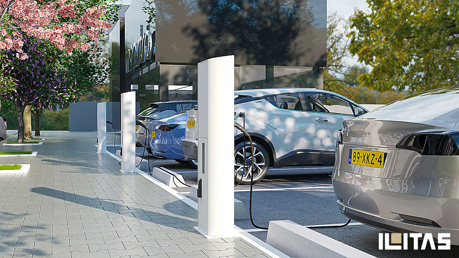Elektrische voertuigen laden bij Ecotap DuoWide Nuvia laadpalen