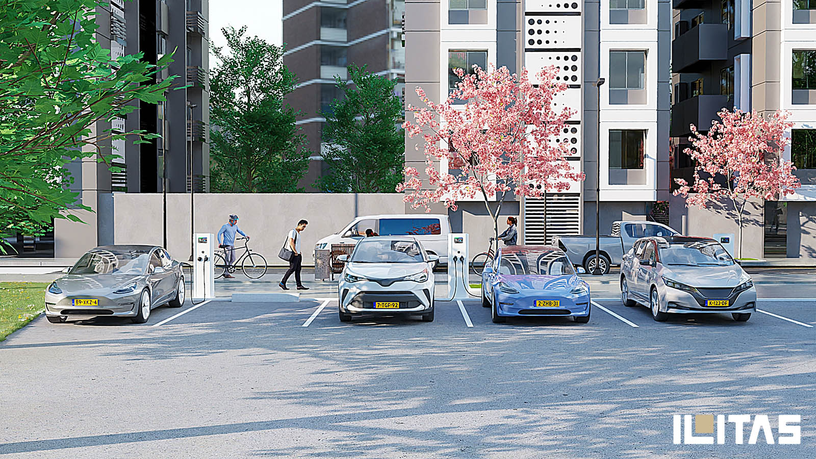 Meerdere Ecotap DuoWide Nuvia laadpalen in parkeernetwerk