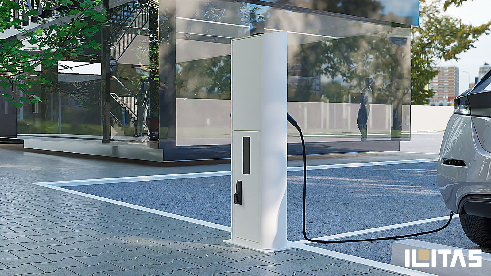 Detail van Ecotap DuoWide Nuvia laadpaal behuizing