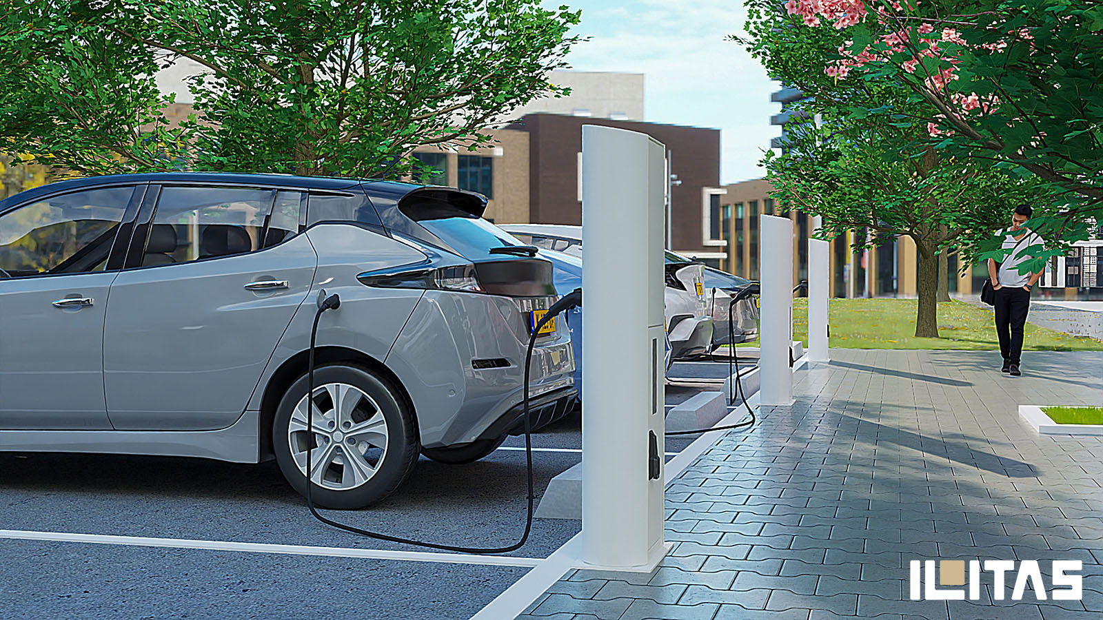 Ecotap DuoWide Nuvia laadpaal installatie op parkeerplaats