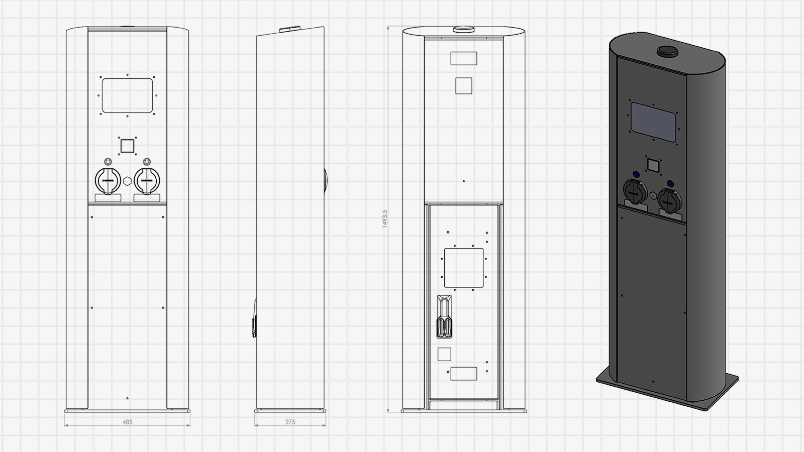 CAD model van Ecotap DuoWide Nuvia EV laadpaal