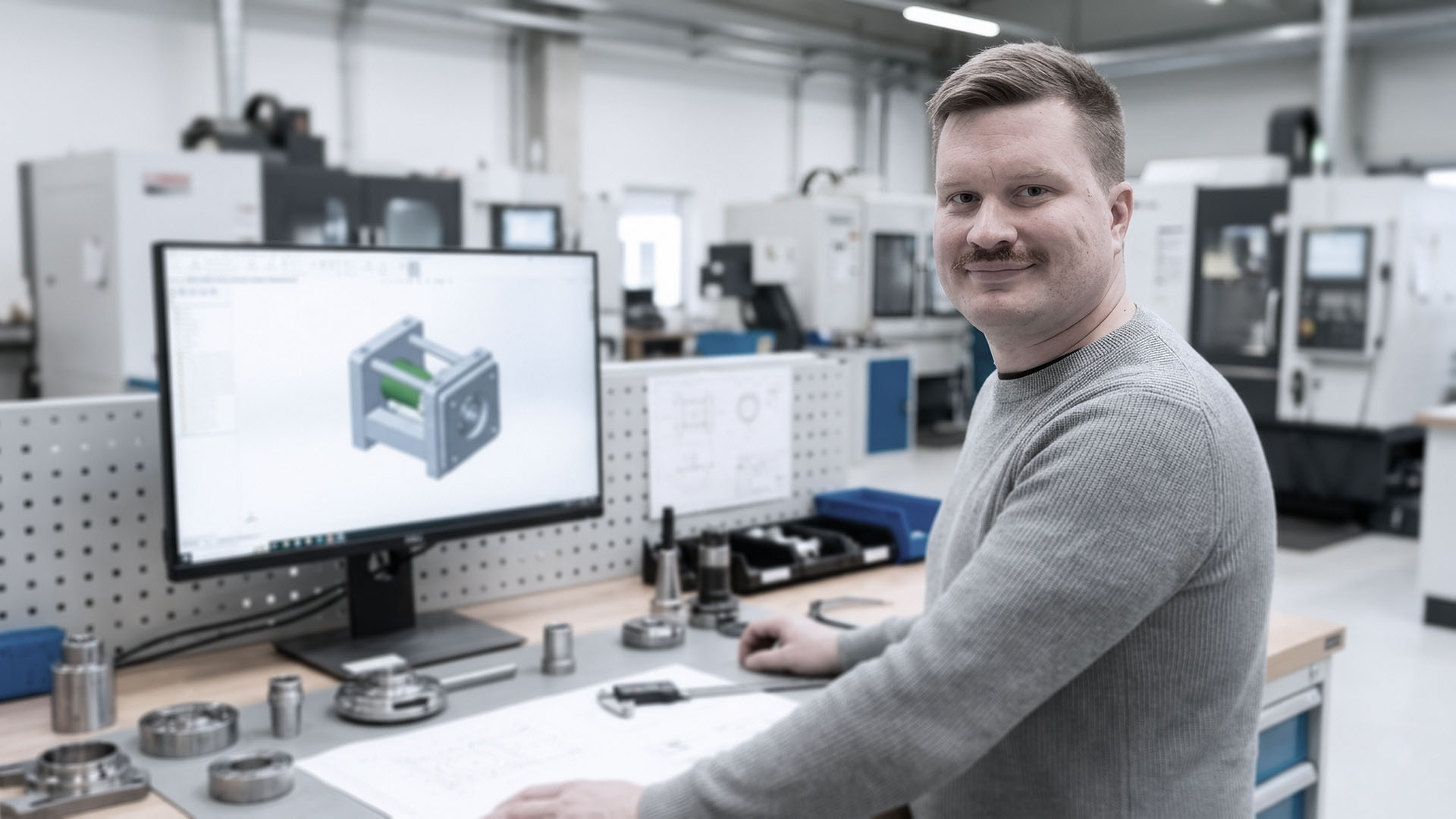 Engineer van ILITAS werkt aan mechanisch CAD-model in productiegerichte omgeving
