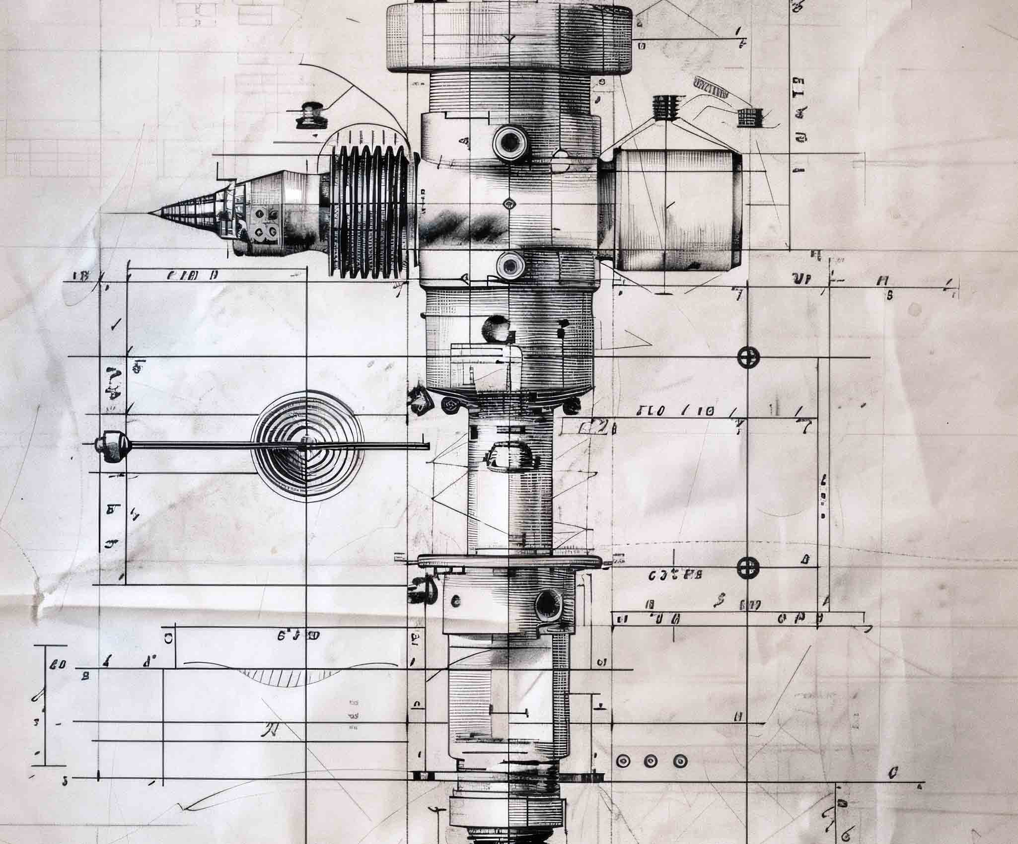 Technische schets van een mechanische assemblage met maatvoering en constructiedetails
