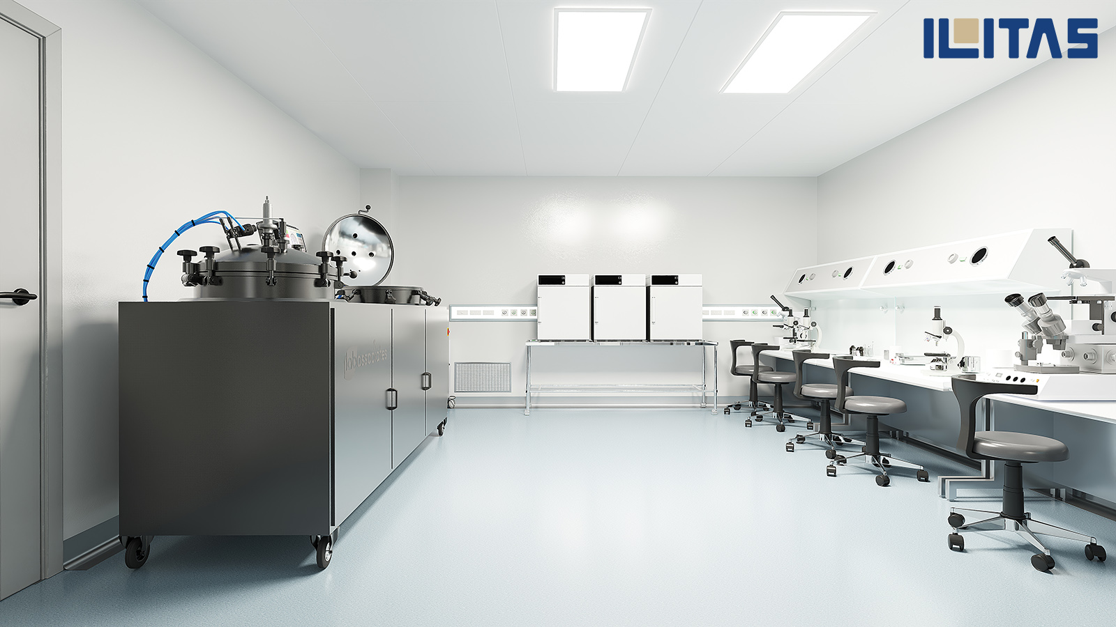 Media preparator systeem opgesteld in moderne laboratoriumruimte