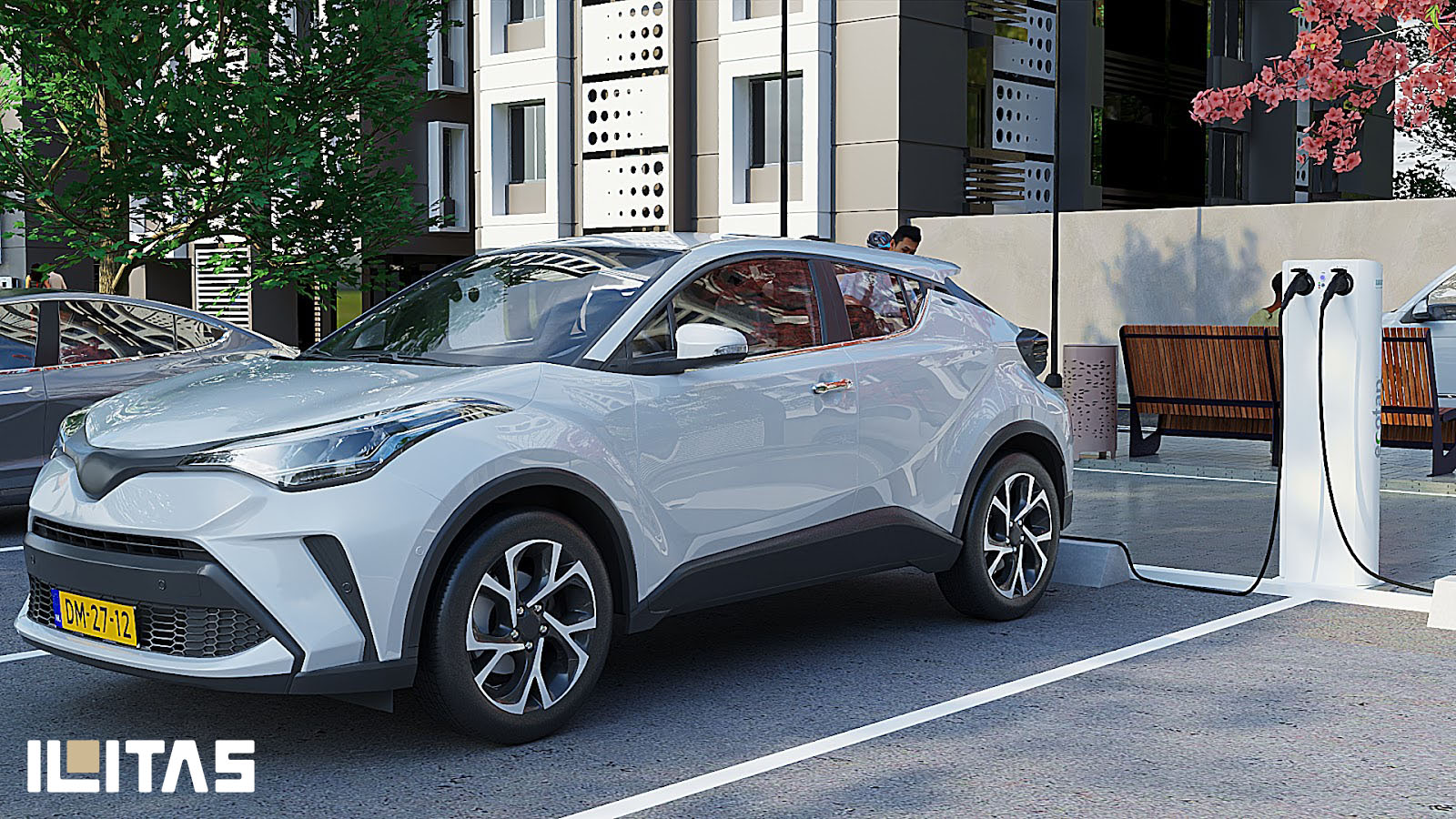 Elektrische auto aangesloten op Ecotap DuoWide laadpaal