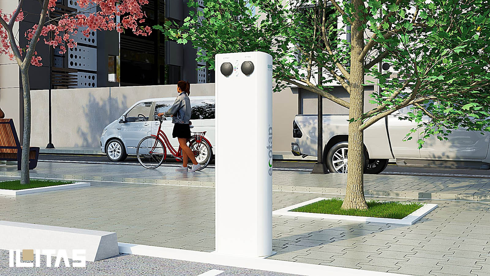 Ecotap DuoWide laadpaal geïntegreerd in openbaar straatbeeld