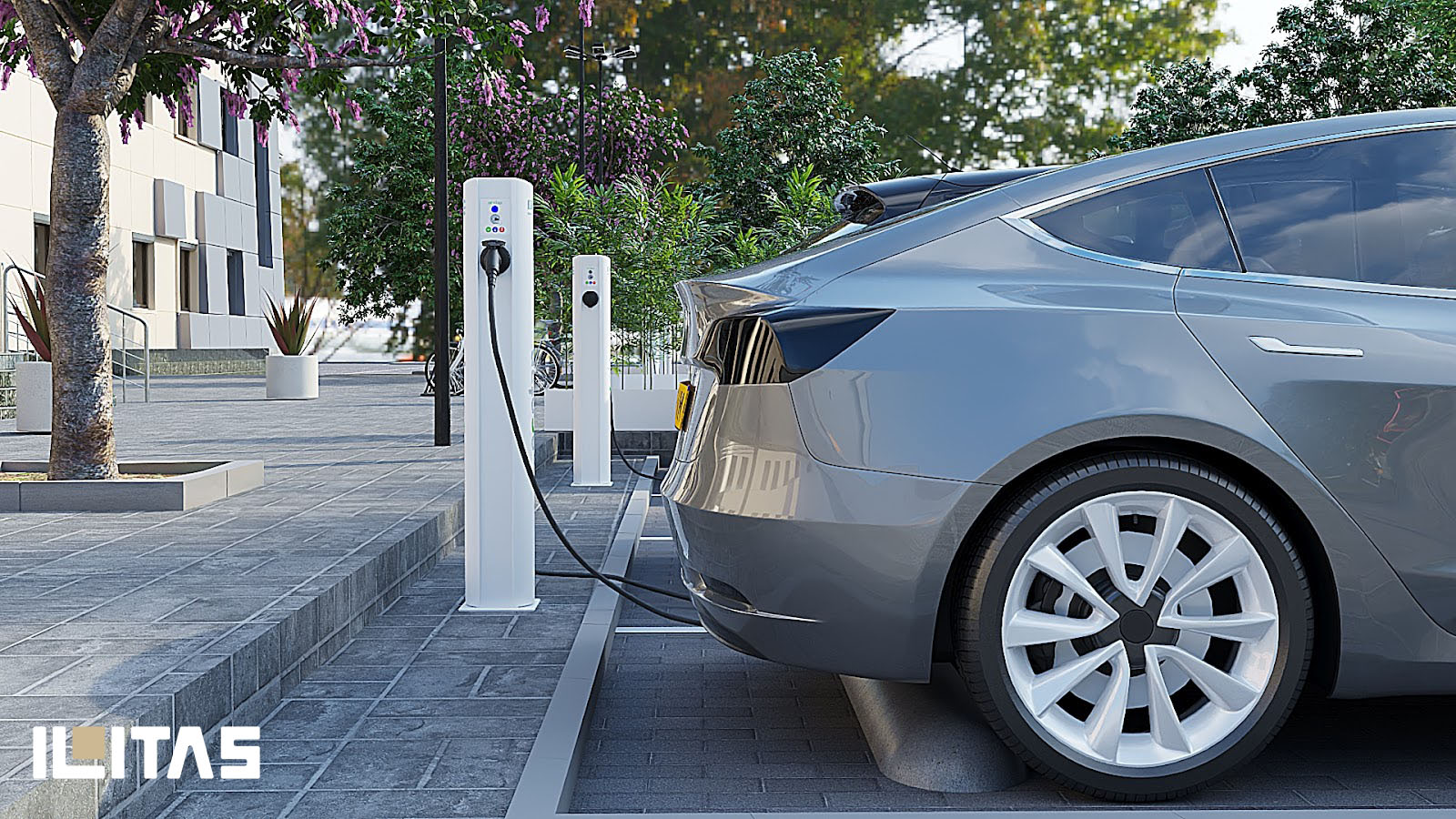 Ecotap Duo AC laadpaal in openbare parkeeromgeving