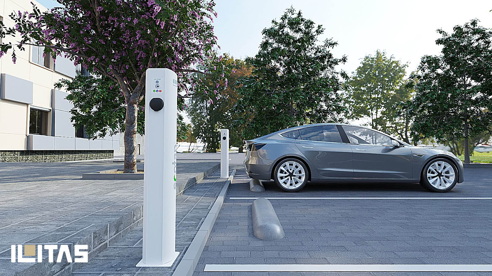 Elektrische auto aangesloten op Ecotap Duo laadpaal