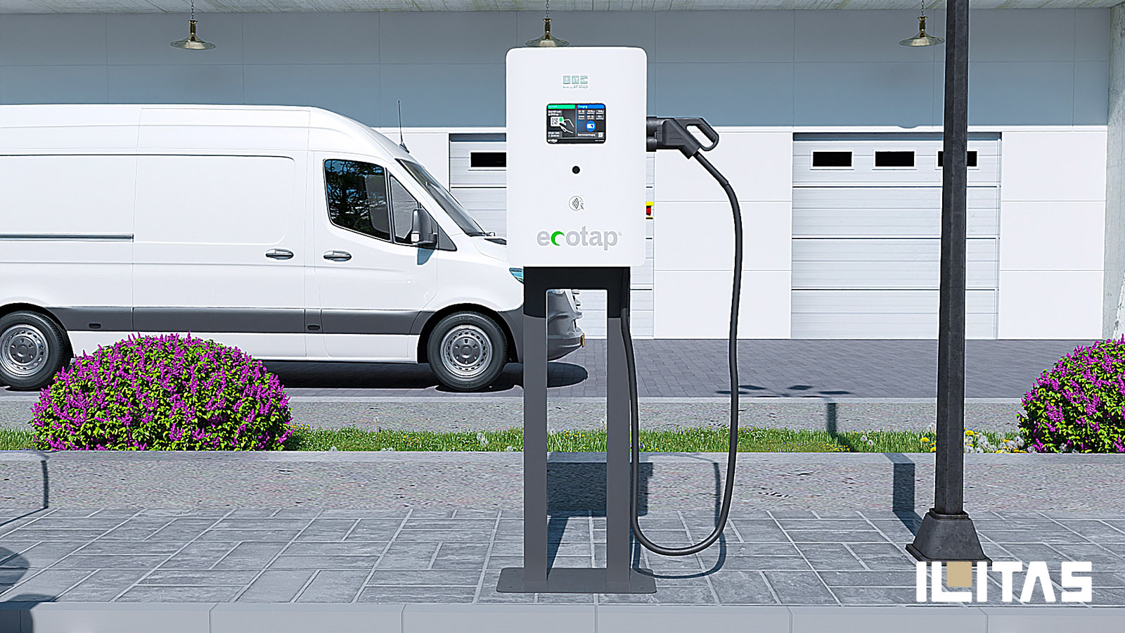 Bestelwagen aangesloten op Ecotap DC30 snellader