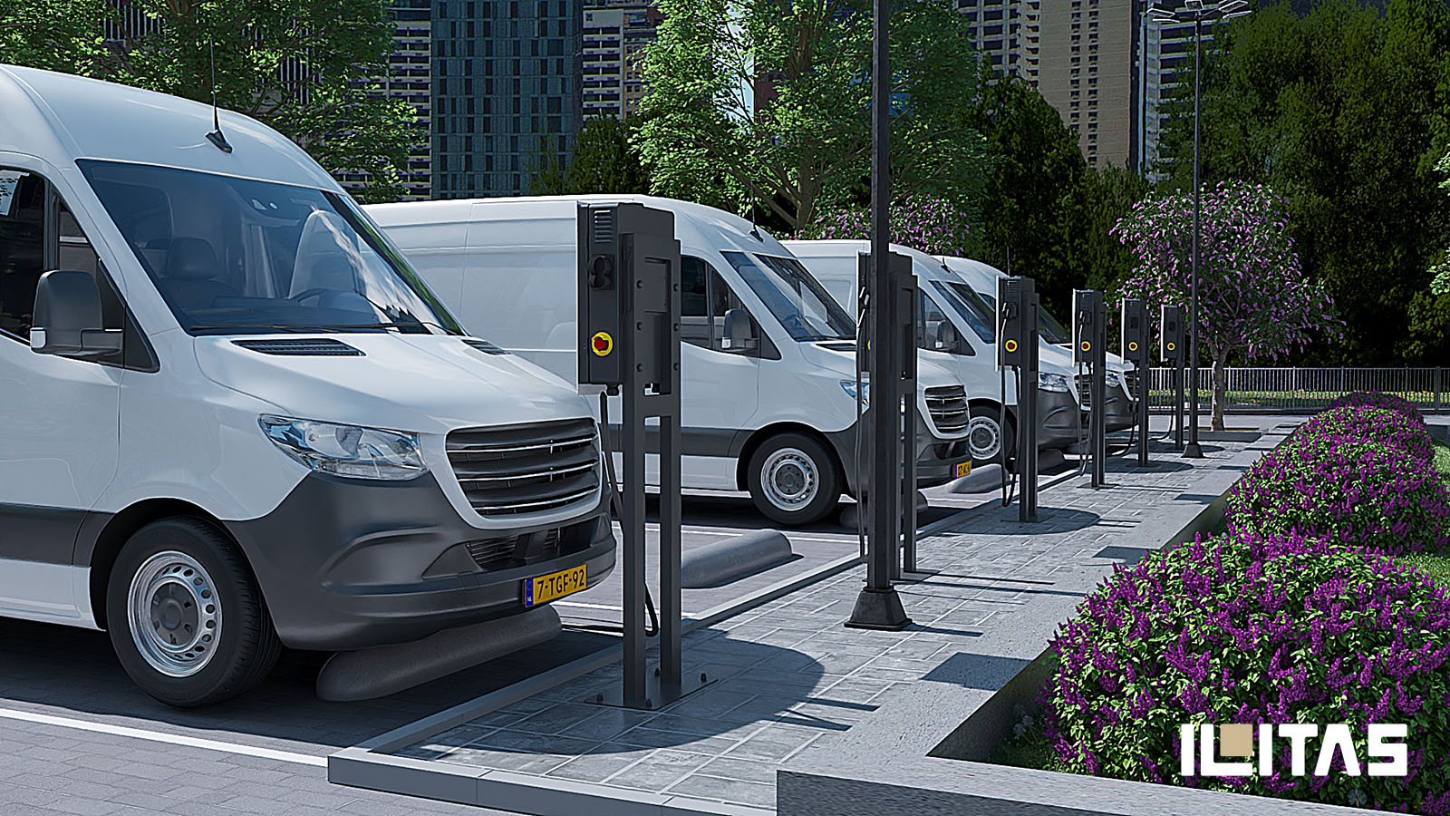 Rij Ecotap DC30 snelladers bij zakelijke parkeerlocatie