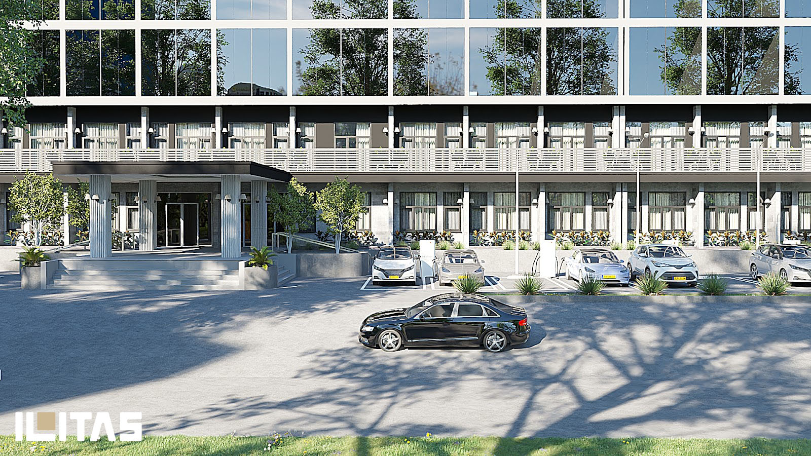 Ecotap DC60 geïntegreerd in moderne stedelijke architectuur