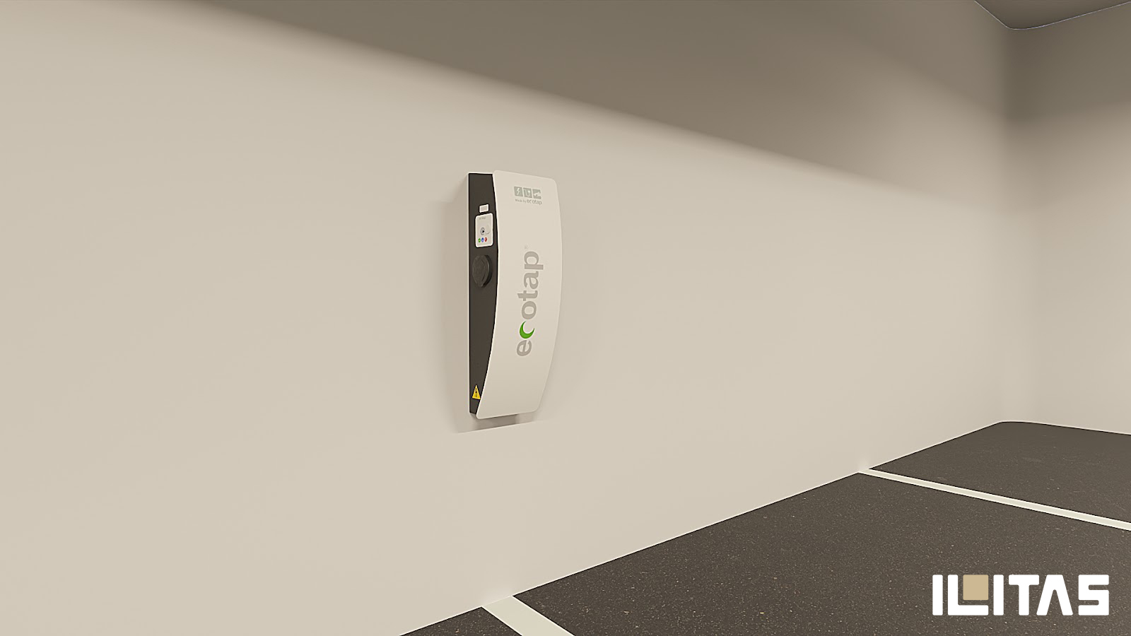 Ecotap Duo wallcharger gemonteerd tegen minimalistische wand