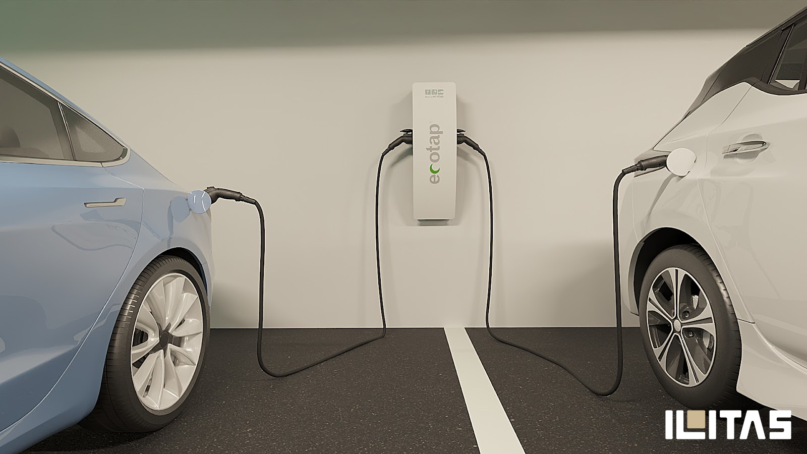 Detail van laadkabel aangesloten op Ecotap Duo wallcharger