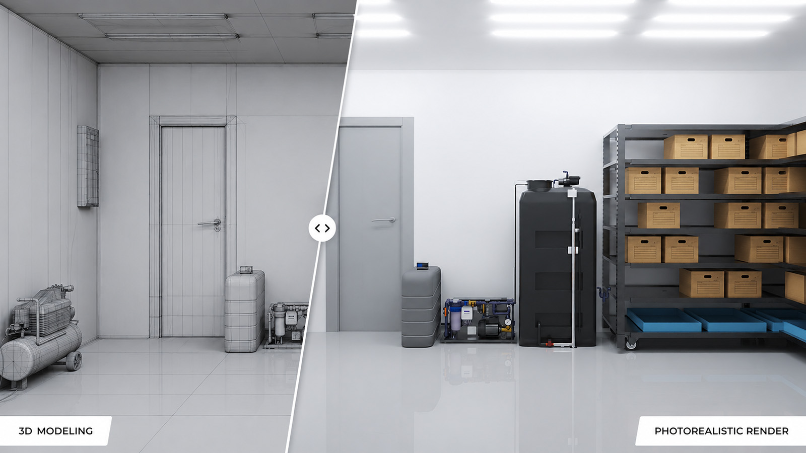Fotorealistische 3D-visualisatie van een laboratoriumcontainer van Lab Associates.
