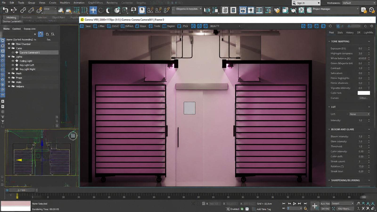 Fotorealistische 3D-render van de Lab Associates Horizontal Flow Chamber.